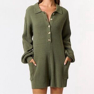 Blue Blush Cozy Olive Green Sweater romper size small